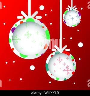 Abstract christmas ball geschnitten aus Papier auf weißem Hintergrund mit Schneeflocken. Vector EPS 10 Abbildung Stock Vektor