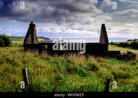 Eine zerstörte Cottage in der Unteren Bayble in der Nähe von Stornoway auf der Insel Lewis, Äußere Hebriden, Schottland Stockfoto