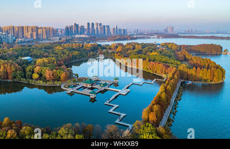 (190903)-BEIJING, Sept. 3, 2019 (Xinhua) - Luftaufnahme auf Nov. 23, 2018 zeigt Greenways über Donghu See in Wuhan, der Hauptstadt der Provinz Hubei in Zentralchina. China hat die Vision, die klaren Gewässer und üppigen Berge sind unbezahlbare Werte angenommen und verfolgt ein ganzheitliches Konzept zur Erhaltung der seine Berge, Flüsse, Wälder, Wiesen, Seen und Wiesen. Auf höchstem Niveau, China treibt den Weg in den Bau eines ökologischen Zivilisation. (Xinhua / Xiao Yijiu) Stockfoto