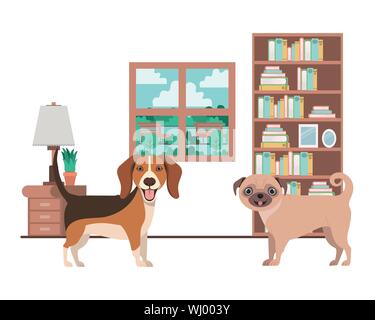 Nett und adorable Hunde im Wohnzimmer Stock Vektor