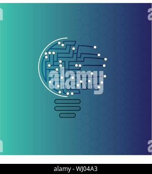 Logo der Informationstechnologie. Konzept der Logo in Form einer Birne mit Platine. Stock Vektor