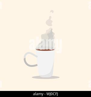 Weiße Tasse Kaffee mit weichem Rauch Kunst flache Design Stil Vektor Stock Vektor