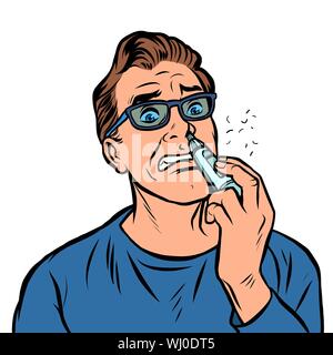 Ein Mann rasiert die Haare in der Nase. Comic cartoon Pop Art retro Illustration Zeichnung Stock Vektor