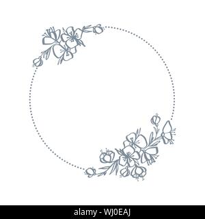 Rahmen der Kranz mit Blumen und Zweige. Dekor Design mit Platz für Ihren Text isoliert auf Weiss. Blumen und Kräuter Girlande skizziert. Handdrawn Stock Vektor