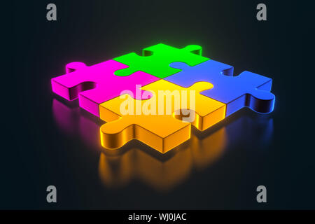 Bunte glänzende Puzzle. Geschäftskonzept. 3D-Rendering Stockfoto