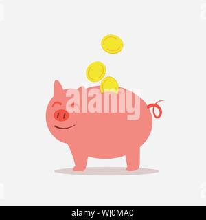 Piggy Bank Geld sparen Gefühl glücklich. Happy pig speichern Münzen. Stock Vektor