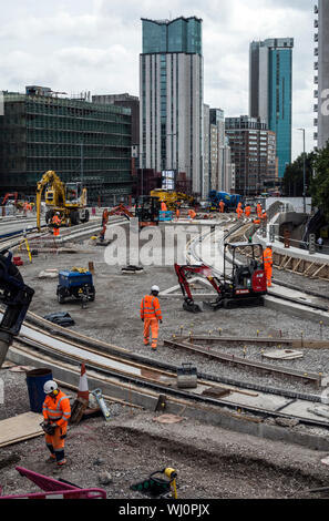 Midland Metro Straßenbahn-Verlängerung, Street, Birmingham, UK Stockfoto