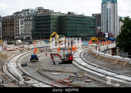 Midland Metro Straßenbahn-Verlängerung, Street, Birmingham, UK Stockfoto