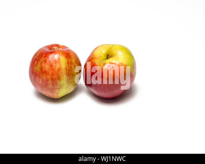 Zwei köstliche Elstar Äpfeln auf weißem Hintergrund. Selektive konzentrieren. Stockfoto