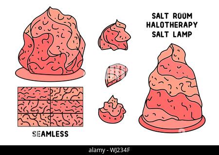 Salz Lampe und Salzkristalle. Himalaya-salz Steine Illustrationen. Alternative Medizin Logo oder Design einer entspannenden Zimmer Stock Vektor