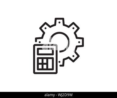 Taschenrechner und Gang übersicht Symbol. Lineare stil Zeichen für mobile Konzept und Webdesign. Buchhaltung einfache Linie Vektor icon. Symbol, Logo Illustration. Stock Vektor