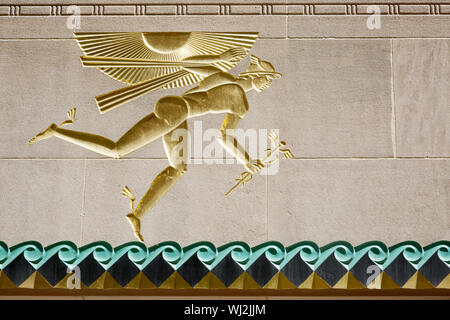 Gott Merkur bas-relief an der Wand des Rockefeller Center Stockfoto