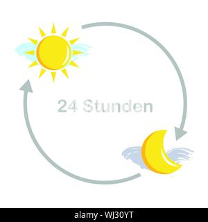 24 Stunden Sonne und Mond, Tag und Nacht Vektor-illustration EPS 10. Stock Vektor