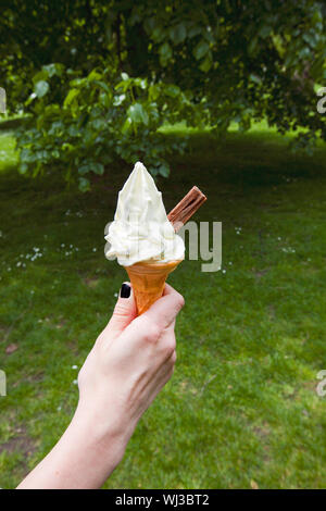 Womans Hand Holding weiche servieren Eis Stockfoto