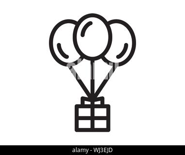 Geschenkbox mit Ballons icon. Flache Bauform. Vector Illustration Stock Vektor