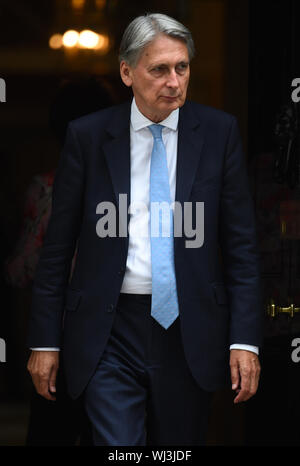 Ehemalige Schatzkanzler Philip Hammond in Downing Street in Central London. Stockfoto