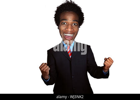 Mann mit großen Bobble Head feiert Stockfoto