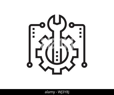 Einfache Schraubenschlüssel und Zahnradsymbol, mit Schatten und weißen Hintergrund. - Vektor Stock Vektor