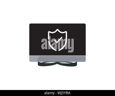 Desktop Computer Schutz Vektor icon. gefüllt Flachbild Zeichen für mobile Konzept und Webdesign. PC-Monitor mit Schild glyph Icon geschützt. Stock Vektor