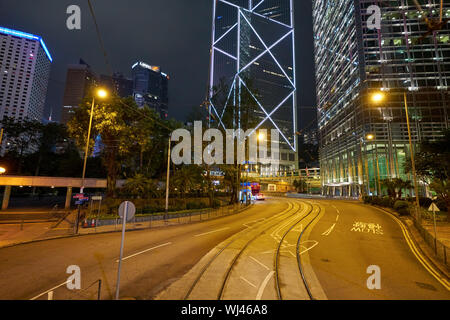 Hongkong, China - ca. Januar 2019: Hong Kong bei Nacht. Stockfoto