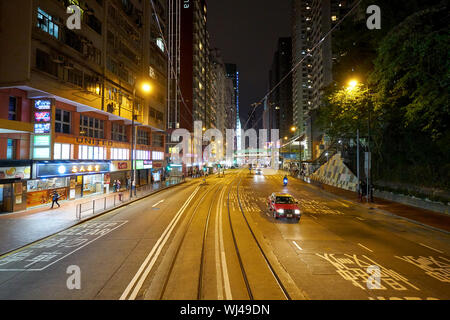 Hongkong, China - ca. Januar 2019: Hong Kong bei Nacht. Stockfoto