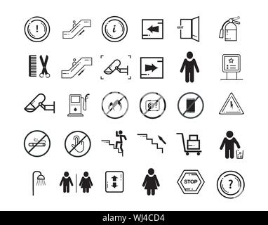 Öffentliche Gebäude universal Symbol Zeichen. Einkaufszentrum Hinweisschilder der Symbole festlegen. - Vektor Stock Vektor