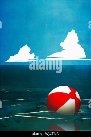 Beach ball Floating am Ocean Stockfoto