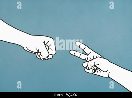 Hände spielen Rock, Paper, Scissors Stockfoto