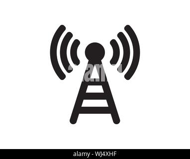 Funkturm-Symbol mit Signalwellen für drahtlose Kommunikation Stock Vektor