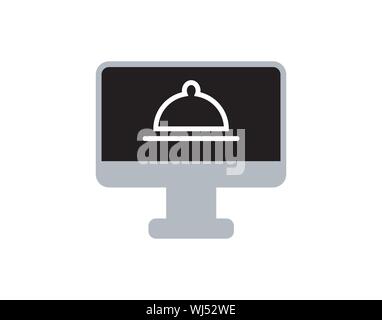Essen bestellen computer monitor Vektor icon. gefüllt Flachbild Zeichen für mobile Konzept und Webdesign. Stock Vektor