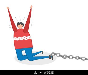 Vector Illustration Mann verkettet. Hand gezeichnet. Farbige Konturen. Stock Vektor