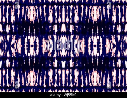 Coral farbigen hellen Tie-Dye Shibori Gespiegelt vertikale Streifen auf Indigo Hintergrund Vektor nahtlose Muster. Farbe - getrennt. Perfekt für Spring-Summe Stock Vektor