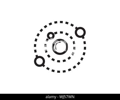 Symbol der atomaren Umlaufbahn, das die Molekülstruktur und das wissenschaftliche Rotationskonzept darstellt Stock Vektor
