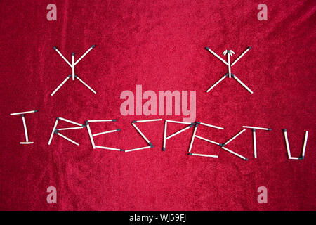 Worte 'I Respect U' aus Streichhölzer Stockfoto