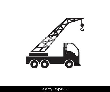 Kranfahrzeug-Symbol für das Anheben von Baustellen und Vektorsymbol für schwere Transporte Stock Vektor