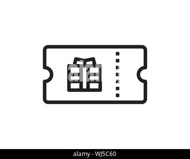 Schwarze dünne Linie Kreditkarte mit Geschenkverpackung. Lineare oder Schlaganfall style Trend moderne Logo Graphic Art Design auf weißem Hintergrund. Stock Vektor