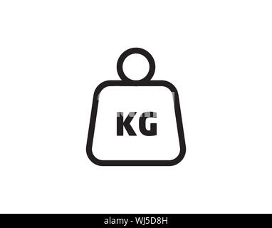 Symbol für Kilogramm-Gewicht mit KG-Etikett, schwarzem Vektorsymbol für Fitness und Messung auf weiß isoliert Stock Vektor