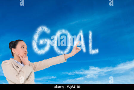 Zusammengesetztes Bild des nachdenklichen asiatische Geschäftsfrau zeigt Stockfoto