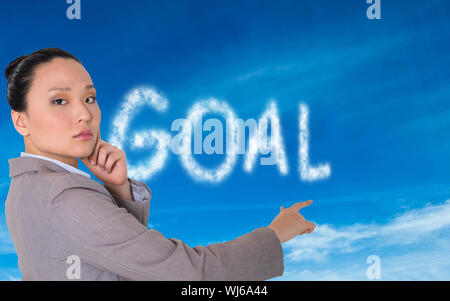 Zusammengesetztes Bild des nachdenklichen asiatische Geschäftsfrau zeigt Stockfoto