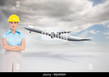 Zusammengesetztes Bild des schweren hübsche Architekten posiert Stockfoto