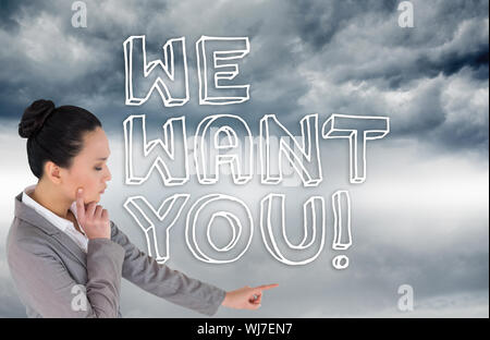 Zusammengesetztes Bild des nachdenklichen asiatische Geschäftsfrau zeigt Stockfoto