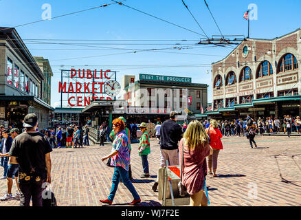 SEATTLE, Washington - 20. Mai 2017: Logging war Seattle's erste große Industrie, aber das ist seit langem durch die Schifffahrt, Tourismus, Technik ersetzt worden, und Stockfoto