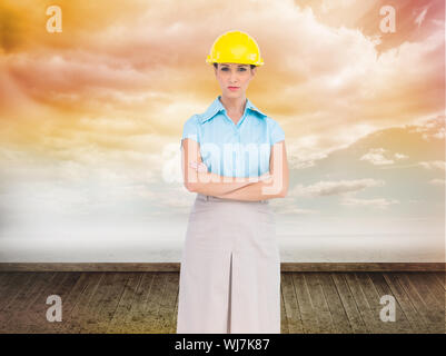 Zusammengesetztes Bild des schweren hübsche Architekten posiert Stockfoto