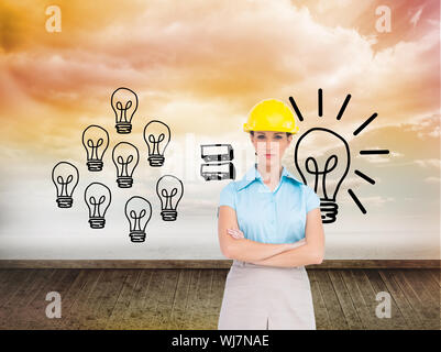 Zusammengesetztes Bild des schweren hübsche Architekten posiert Stockfoto