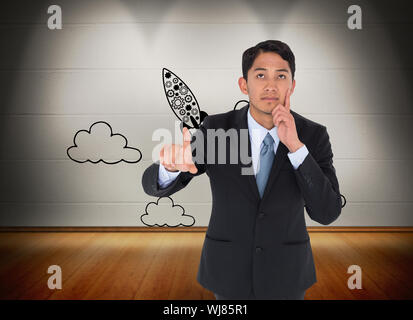 Zusammengesetztes Bild der nachdenklichen asiatischen Geschäftsmann zeigen Stockfoto