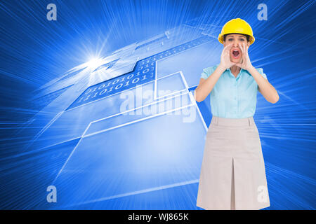 Zusammengesetztes Bild der attraktive Architekt schreiend an Kamera Stockfoto