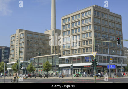 Alex, Alexander's Place, Aussicht, Architektur, Außen, Draußen, Draußen, Außen, Bank, Banking Corporation, Bank, Berlin, Berlin mi Stockfoto