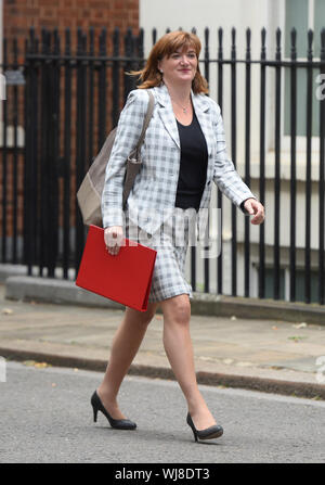 Nicky Morgan in Downing Street in Central London. PA-Foto. Bild Datum: Dienstag, 3. September 2019. Siehe PA Geschichte Politik Brexit. Photo Credit: Kirsty O'Connor/PA-Kabel Stockfoto