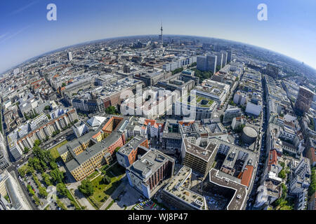 Anzeigen, Berlin, Checkpoint Charlie, Deutschland, Fernsehturm, Gebäude, Highlight, Immobilien, Leipziger Straße, Leipziger Straße, Luftbild, Antenne pi Stockfoto