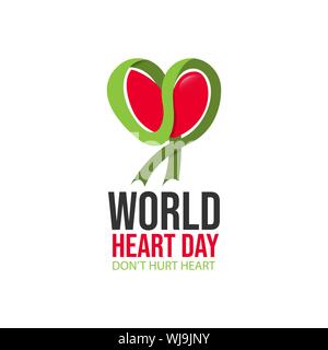 Kreatives Konzept der World Heart Day Vektor Bild. World Heart Day ribbon Icon Design. Bewusstsein health care Konzept Stock Vektor